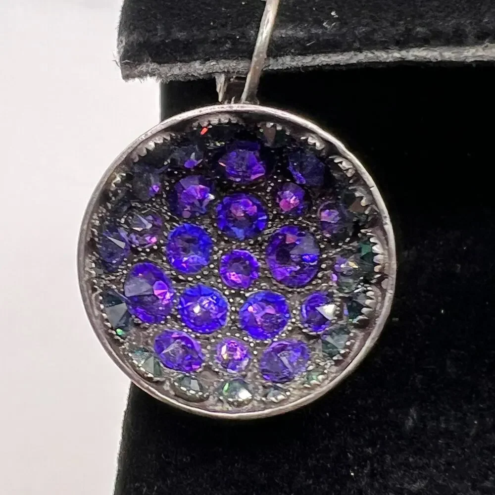 Vintage KONPLOTT Concave Purple Crystal Earrings - Picture 2 of 8